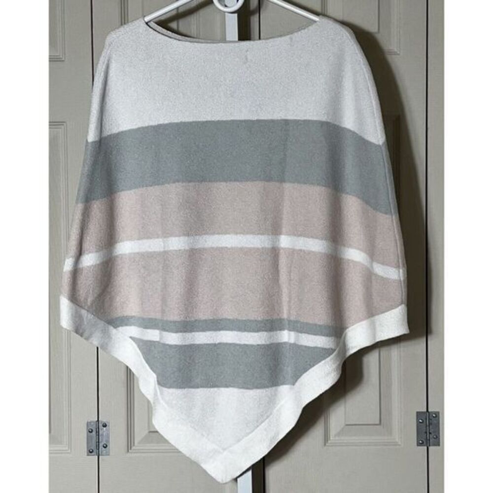 BAREFOOT DREAMS Cozychic UltraLite Knit Poncho White Pink Green Strip One Size